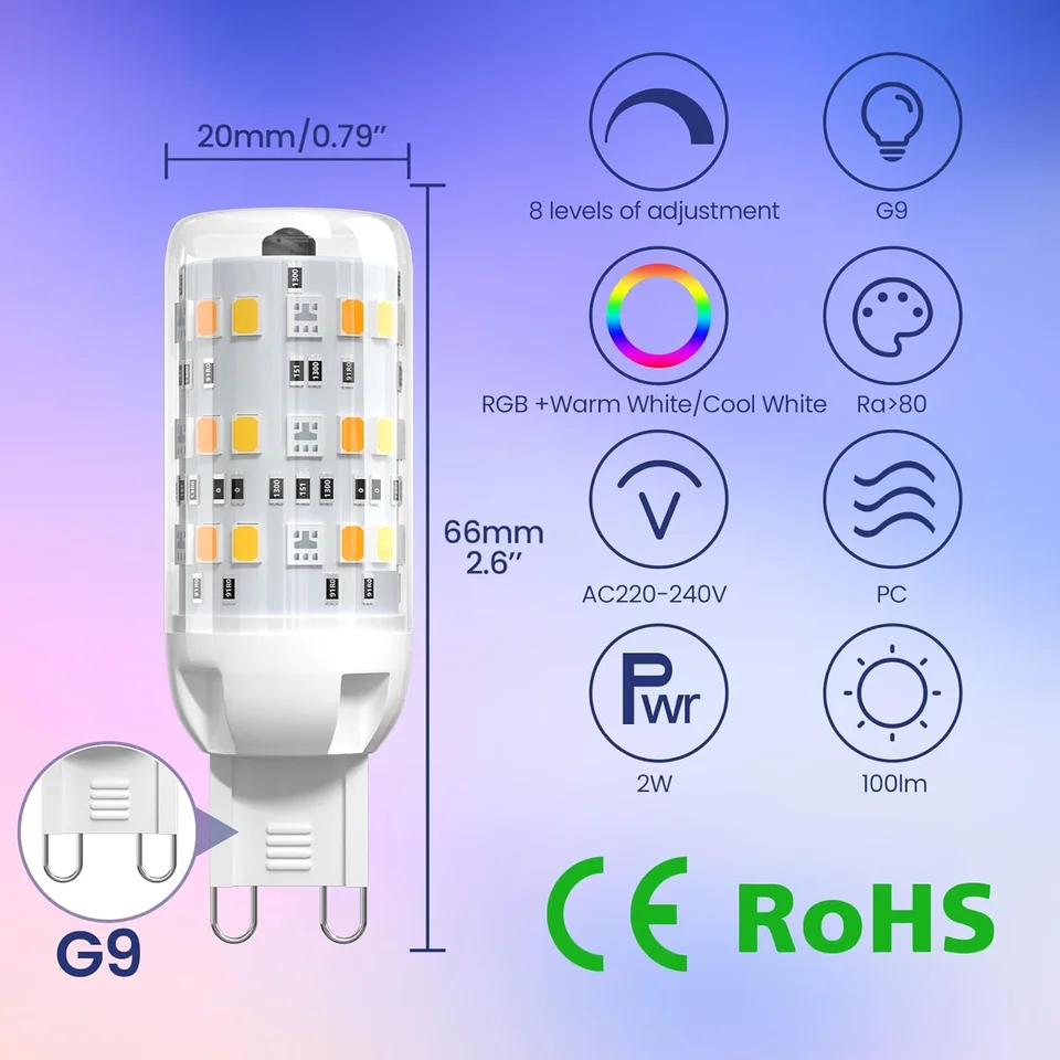 thumbnail image 2 of G9 RGB Color Changing LED Bulbs - Remote Controlled Dimmable Mood Lights 2 of 12