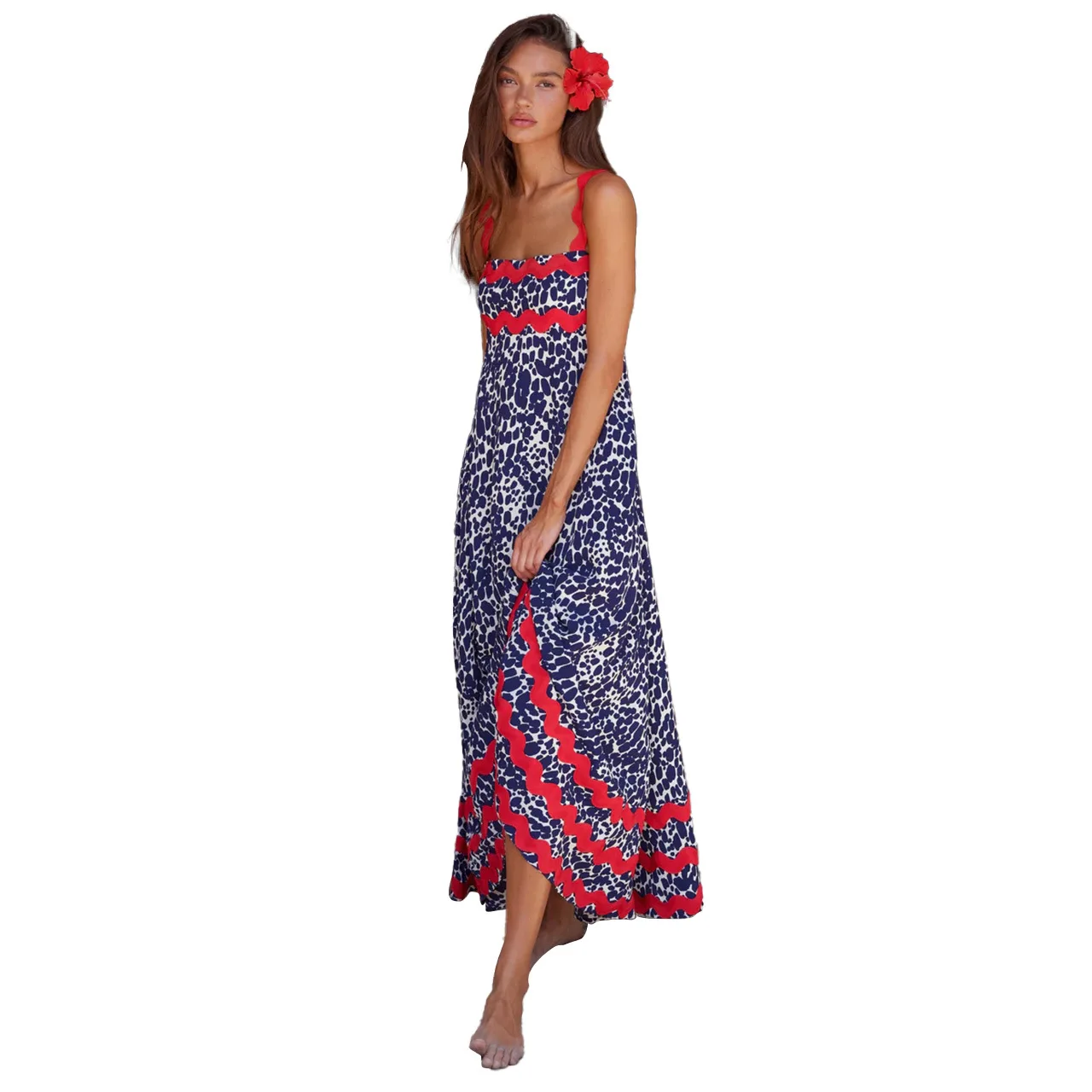 Bohemian Summer Printed A-line Long Dress Sexy Backless Holiday Beach Spaghetti Strap Dresses For Women Maxi Vestidos Para Mujer