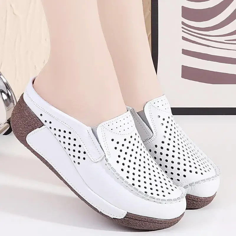 

Women's Shoes 35-41 plus Size Genuine Leather Muffin Shoes Women's Platform Summer Korean-Style Increased Flat Pumps Semi