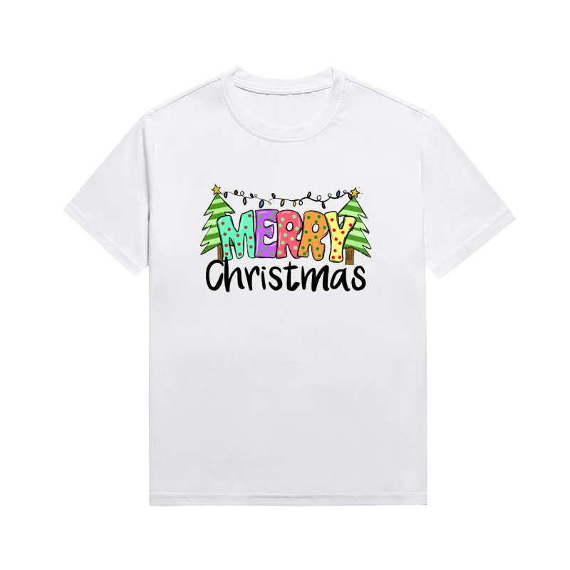 

Merry Christmas Slogan Female Tee Xmas Party Printing Tops Fashion Unisex Style Top Custom T Shirt For Women