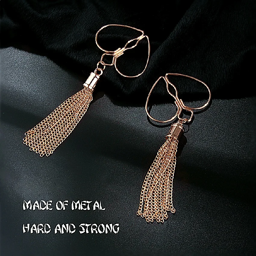 Gold Heart Nipple Clips With Pendant Tassels Non Piercing Jewelry_voghion.com