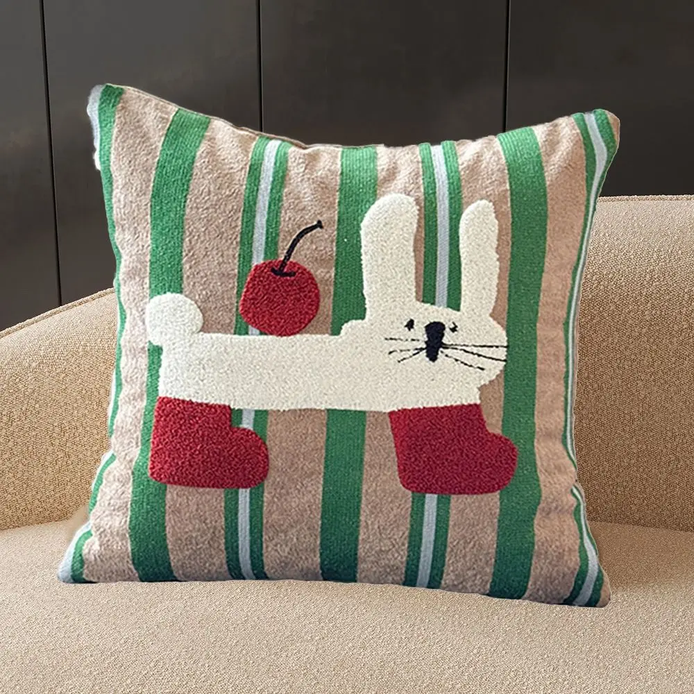 Creative Washable Cream Style Pillow Cover Towel Embroidery Square Cartoon Pillow Cover Comfortable Soft Pillow Shell Office