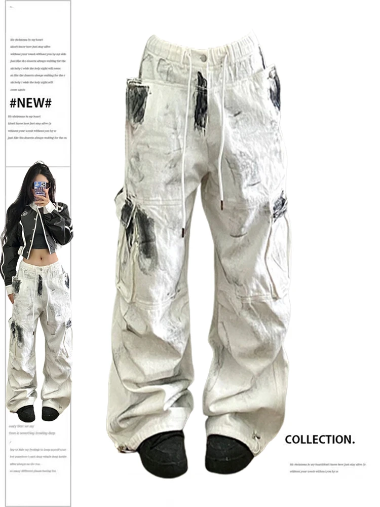 

Women's White Cargo Jeans Y2k 90s Vintage High Waist Wide Leg Denim Trousers Harajuku Baggy Jean Pants 2000s Trashy Clothes 2023