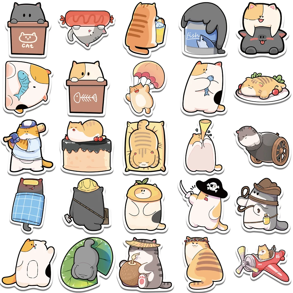 50 pcs Kawaii Cartoon Cat CuteTheme Stickers ,Vinyl Waterproof Stickers for  Water Bottle, Laptop, Scarpbook, Skateboards, Sticker Packs