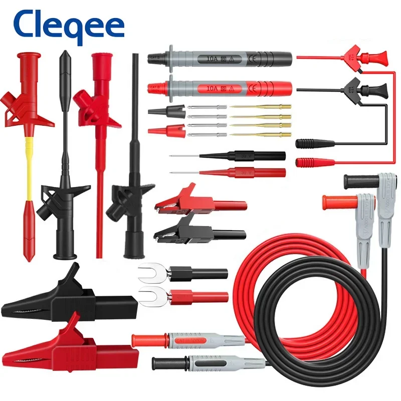 cleqee p1600 series professional multimeter test lead kit alligator clip ic test probe quick test hook bnc automotive repairing Cleqee P1300 Series Multimeter Test Lead kit 4mm Banana Plug Cable Test Hook Clip Probe Alligator Clip Automotive Tool Kit