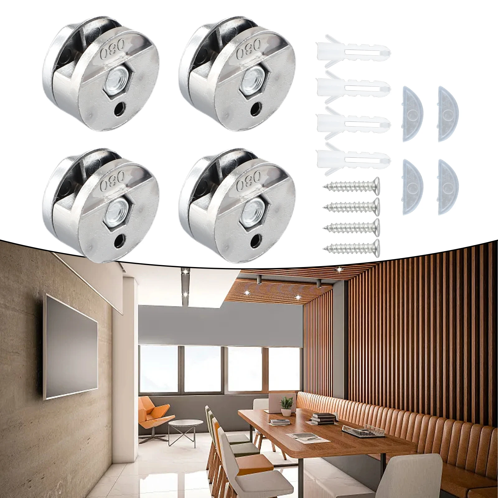 

Durable High Quality New Mirror Clip Glass Clip 4Set Hang Holder Round Hardware No Drilling Required Elevators