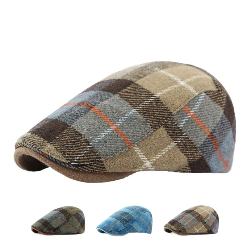 

Autumn And Winter New Woolen Warm Beret Men And Women British Retro Advance Hats Plaid Painter Cap Children