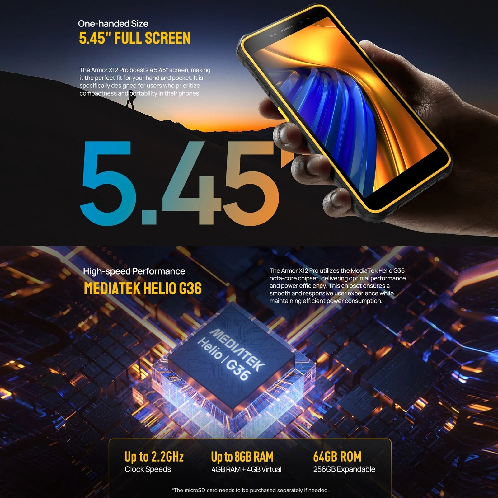 Ulefone Armor X12 Pro Rugged Phone 4GB+64GB 5.45 inch Android 13 MediaTek Helio G36 Octa Core 4G NFC Smartphone Global Version