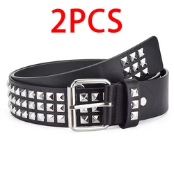 Edgy Pyramid Studded Unisex Punk Belt - 110cm (2Pcs Black)