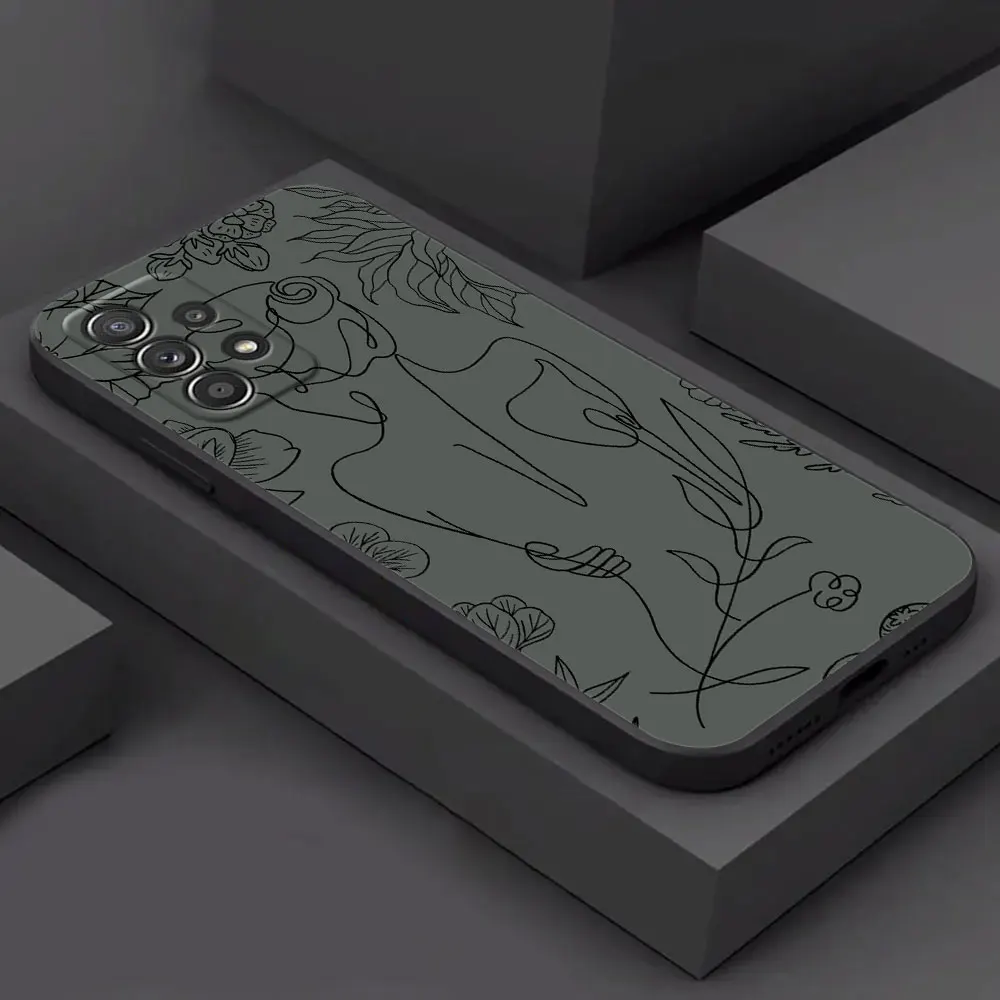 Elegant Line Art Face with Flower Design Soft Phone Case Cover