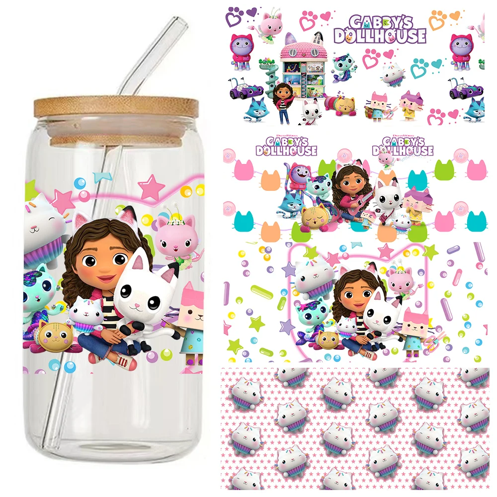 Gabby Dollhouse Cat 3D Uv Transfers Stickers 16Oz Cup Wraps Coffee Printed For Diy Glass Ceramic Metal Leather Birthday Decor