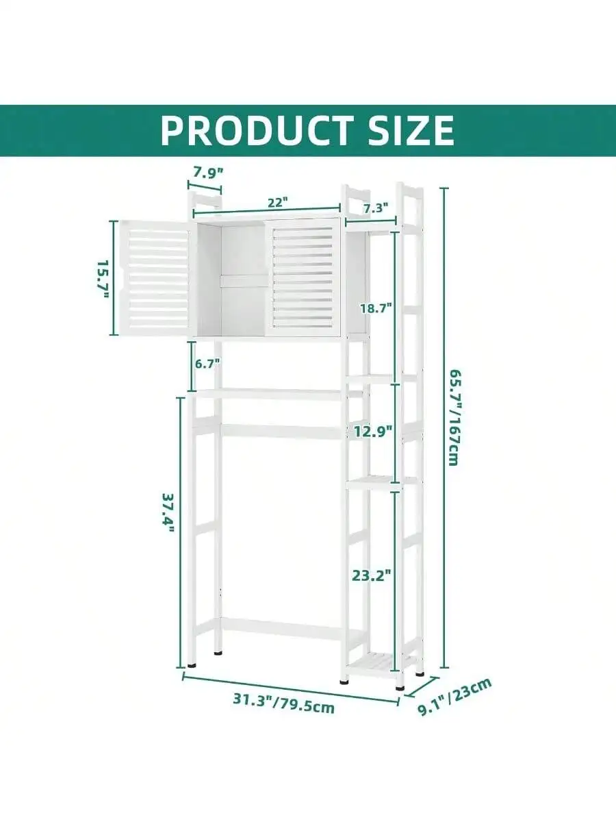 Over The Toilet Storage Bamboo Over-The-Toilet Cabinet with Shelf and Waterproof Feet Pad Space Saver Storage Rack for B 2