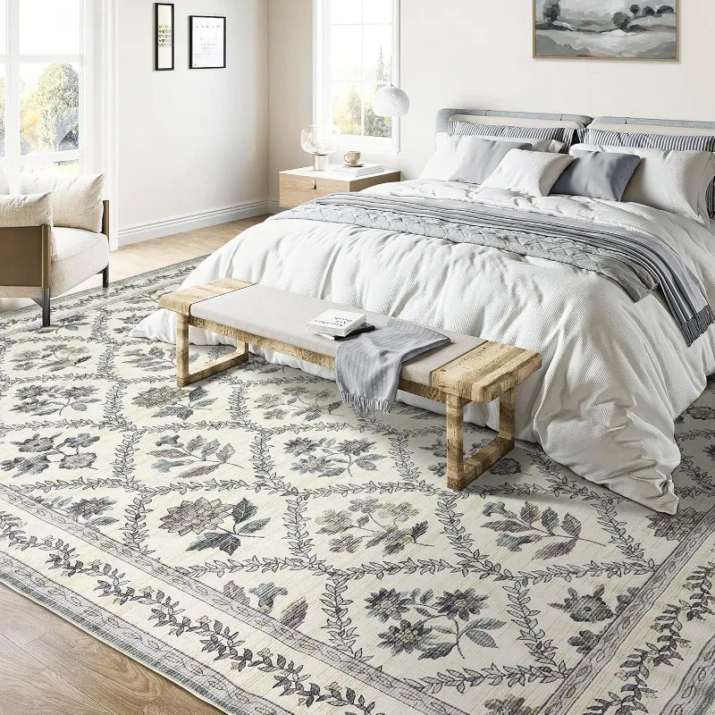 Carpet for Living Room Large Area Floral Print Bedroom Rug Green Small Fresh   Foldable Machine Washable Coffee Table Mats Tapis