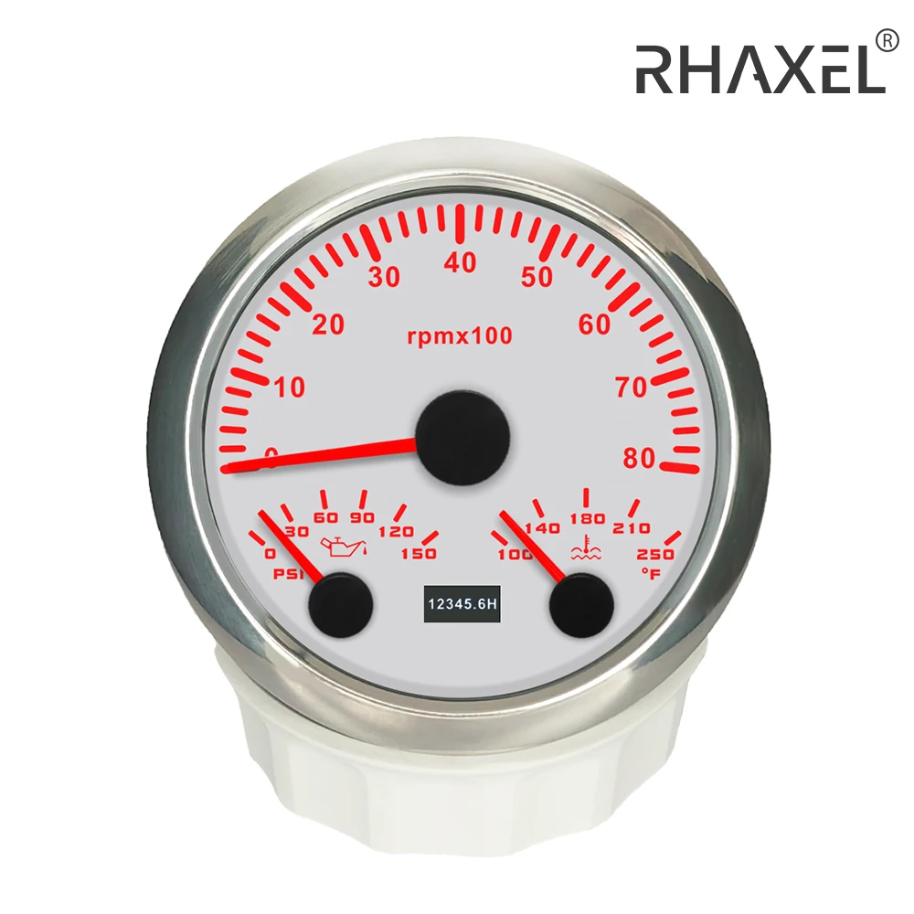 

RHAXEL 3 3/8'' 3 in 1 Multi-function 6000RPM Tachometer with Oil Pressure Water Temp for Car Boat 7 Colors Backlight 12V 24V