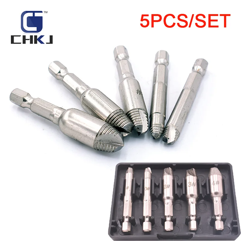 CHKJ 5Pcs Single-Head Damaged Screw Remover HSS Hex Shank Extractor For Wood Screw Iron Screw Sliding Thread Broken Removal Tool