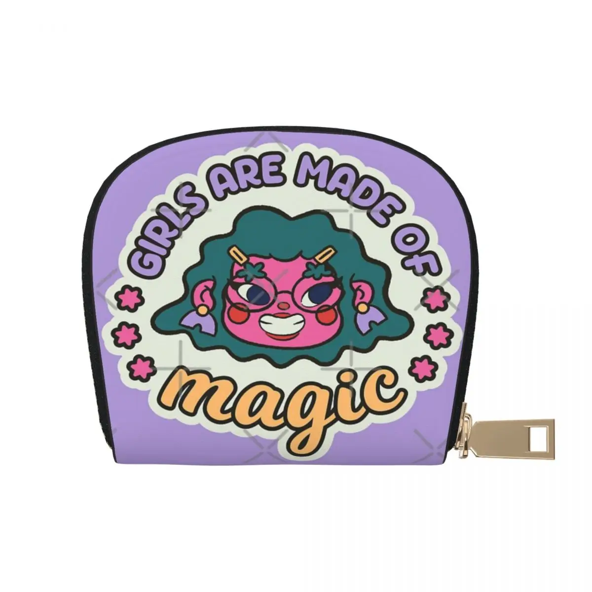 

Girls Are Made Of Magic Leather Card Case With Zip Portable 9x11cm