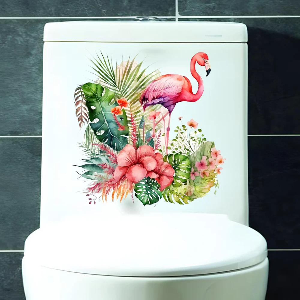 Funny Flamingo Toilet Sticker Bathroom Wall Toilet Cover Stickers Animal Wc Fun for Home Bathroom PVC