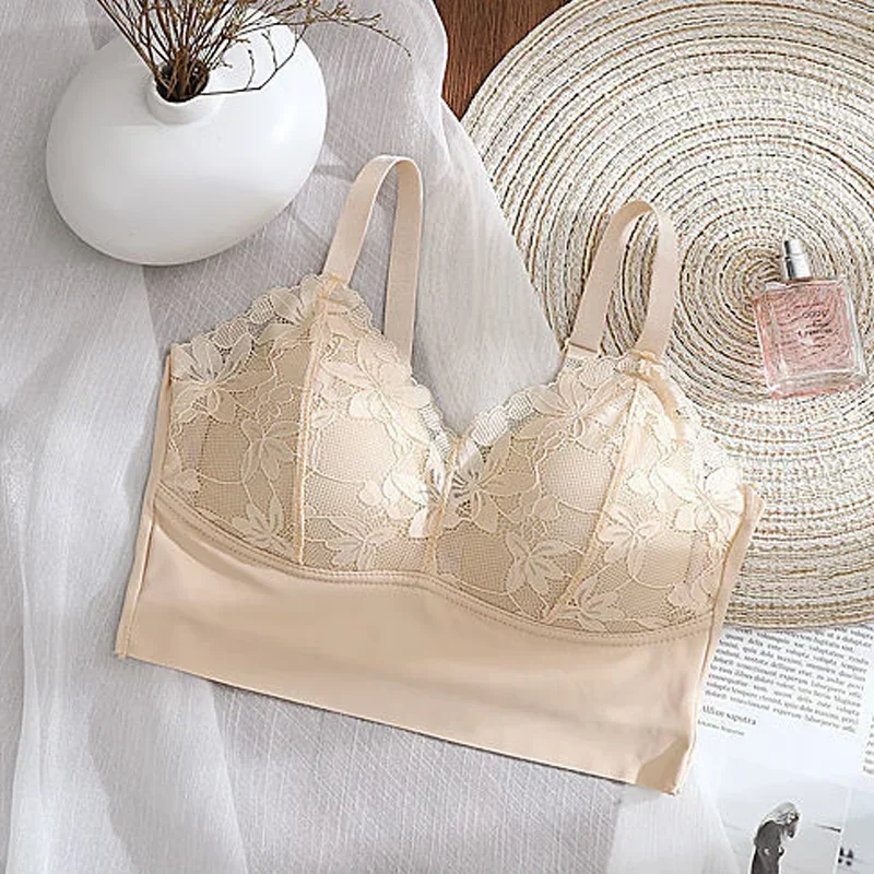 1pcs Ice Silk Seamless Lace Sport Bra No Steel Ring Comfortable Large Size Bra vest bra Gather Anti Sagging Underwear sujetador 5