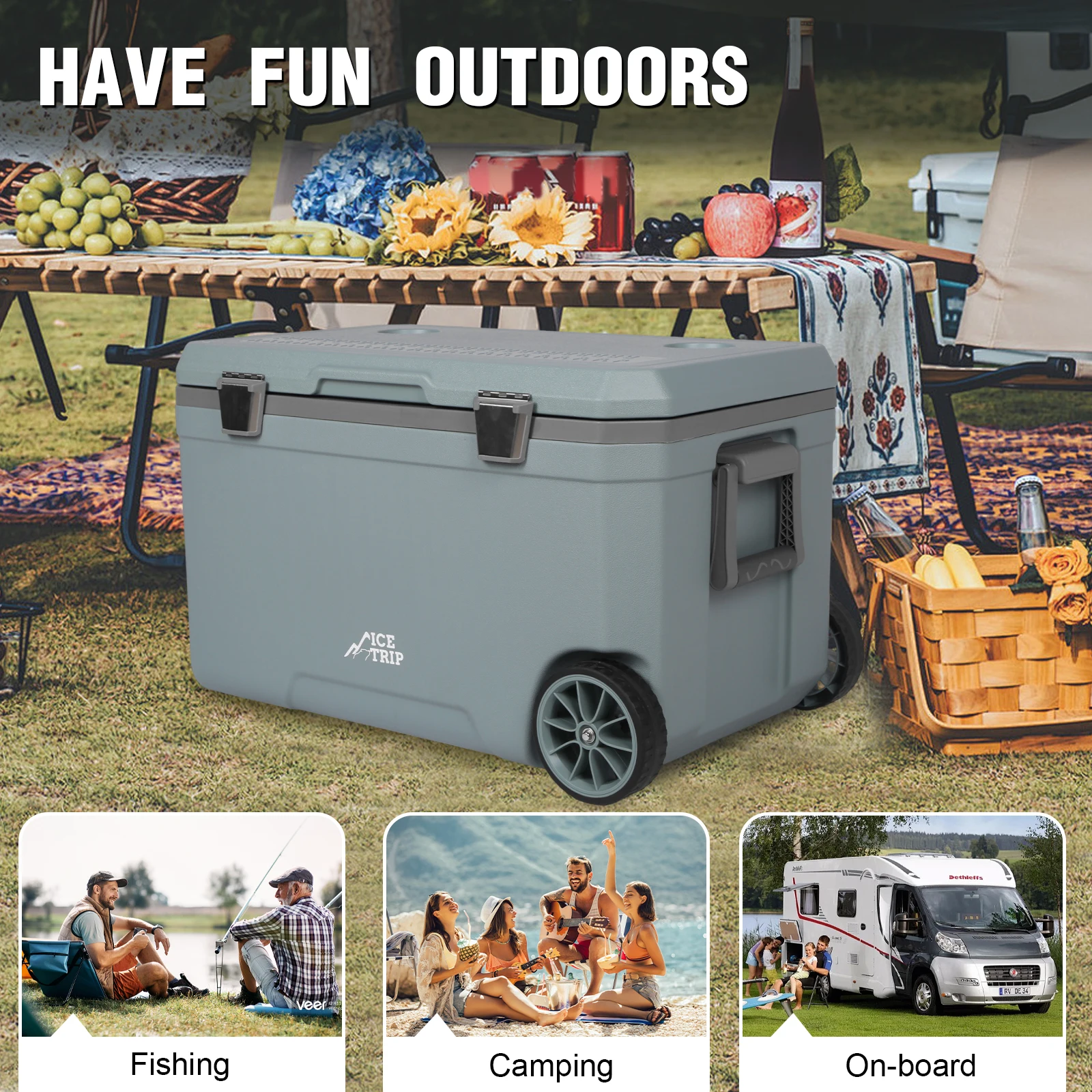 Insulated Wheeled Cooler Box for Camping and Picnic