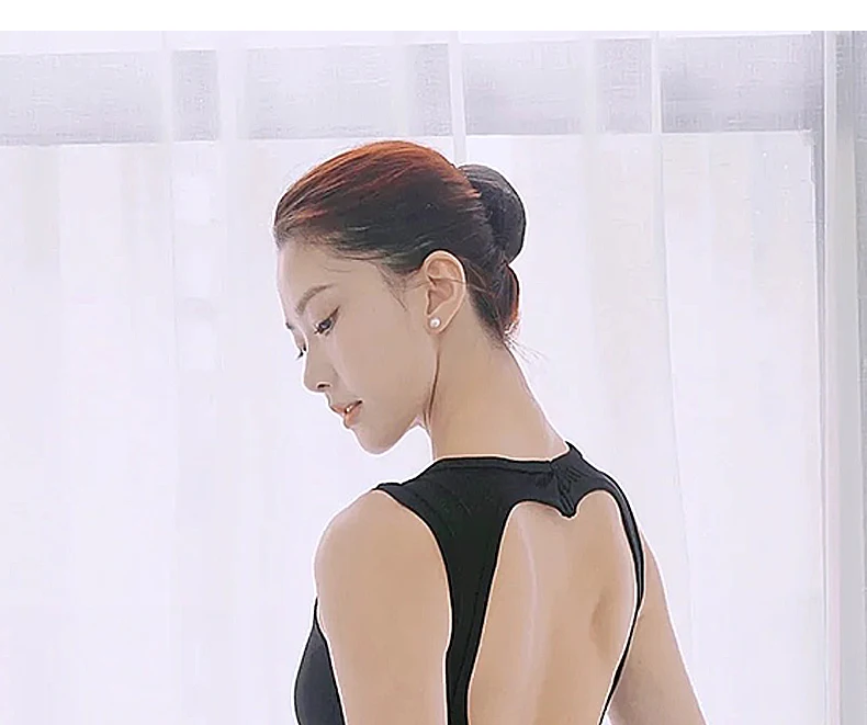 Ballett-Tanzanzug für Damen mit Rundhalsausschnitt, Neckholder und Schrägnaht-Design, Sportbekleidung aus Nylon, Jumpsuit mit Rückenausschnitt – Detail 3
