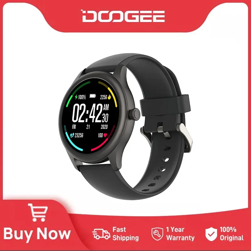 DOOGEE D10B Smartwatch 1.32" HD Display 260mAh IP68 Waterproof Bluetooth 5.1 Calling BT3.0 Fitness Heart Rate Smart Watch NFC