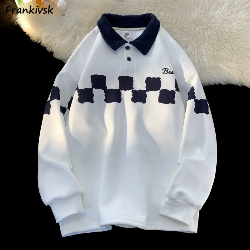 

Plaid Sweatshirts Women Long Sleeve Panelled Japanese Style Advanced Prevalent Temperament Youthful Vitality Slouchy Aesthetic
