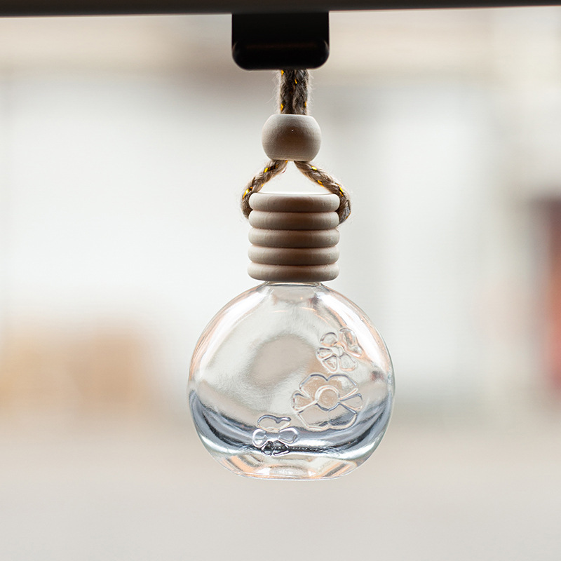 1Pc Five Wire Lid 10ML Flat Round Flower Empty Bottle Car Essential Oil Diffuser Fragrance Air Freshener Scent Bottle Ornament