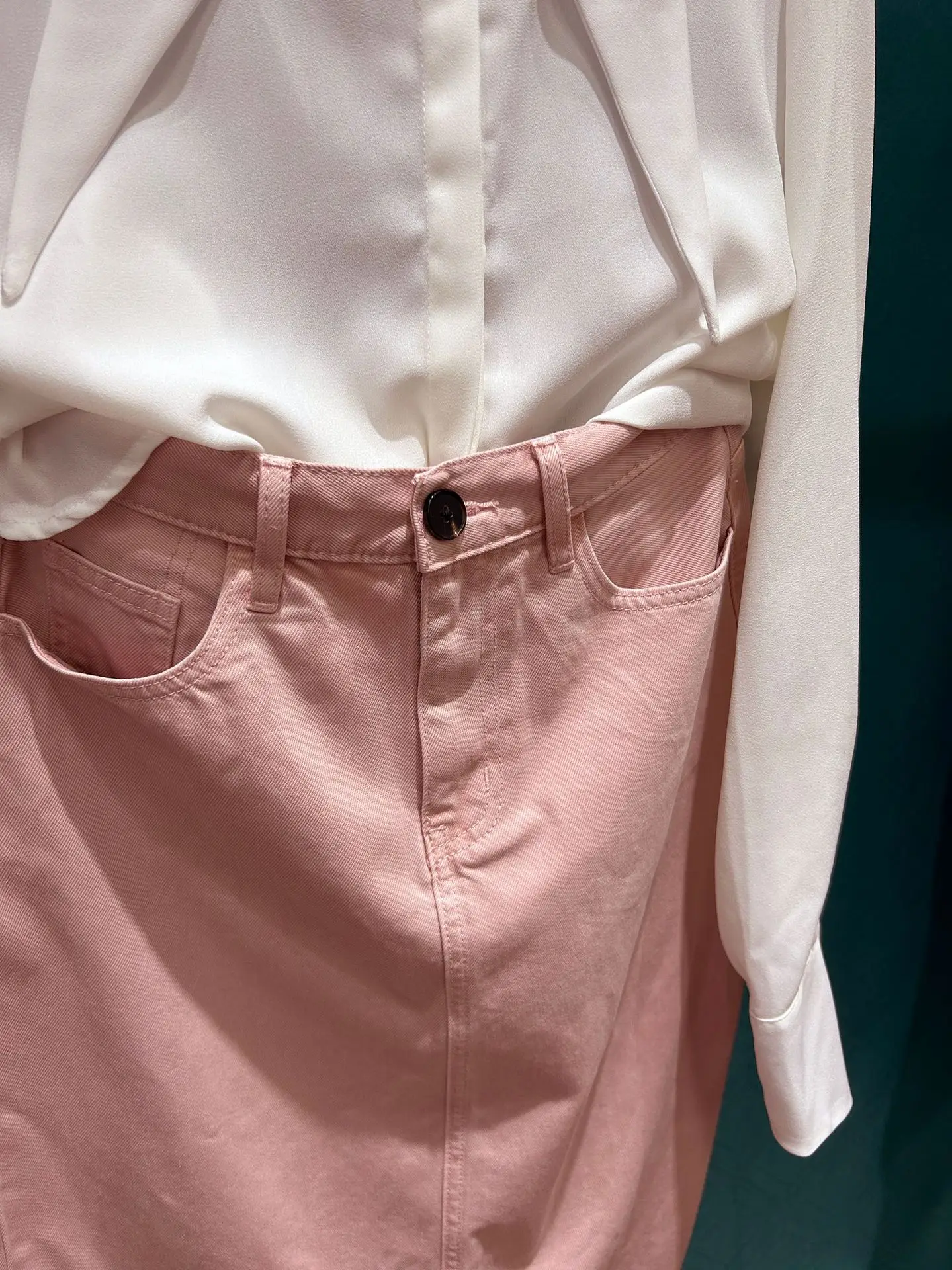 2023 new Women pink midi denim skirt high waist casual