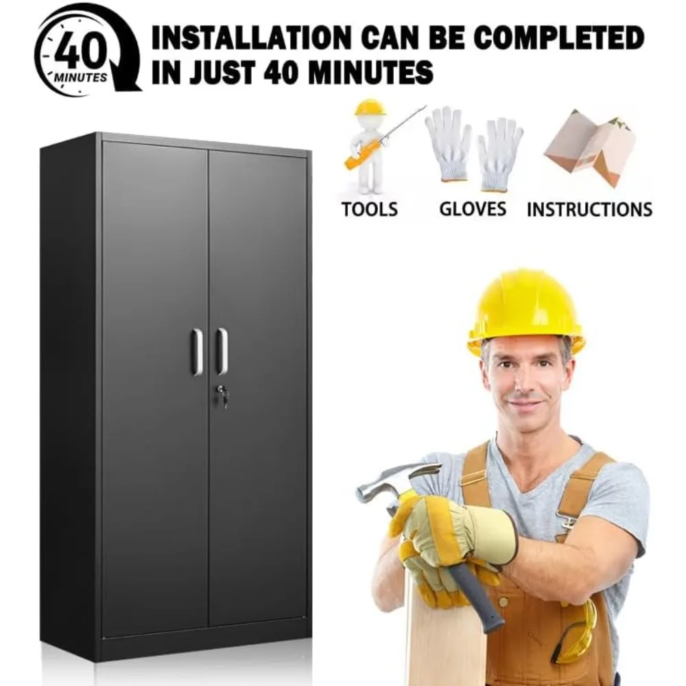 metal storage cabinet with adjustable shelves, garage cabinet with 2 lockable doors, garage storage cabinet, kitchen pantry cabi