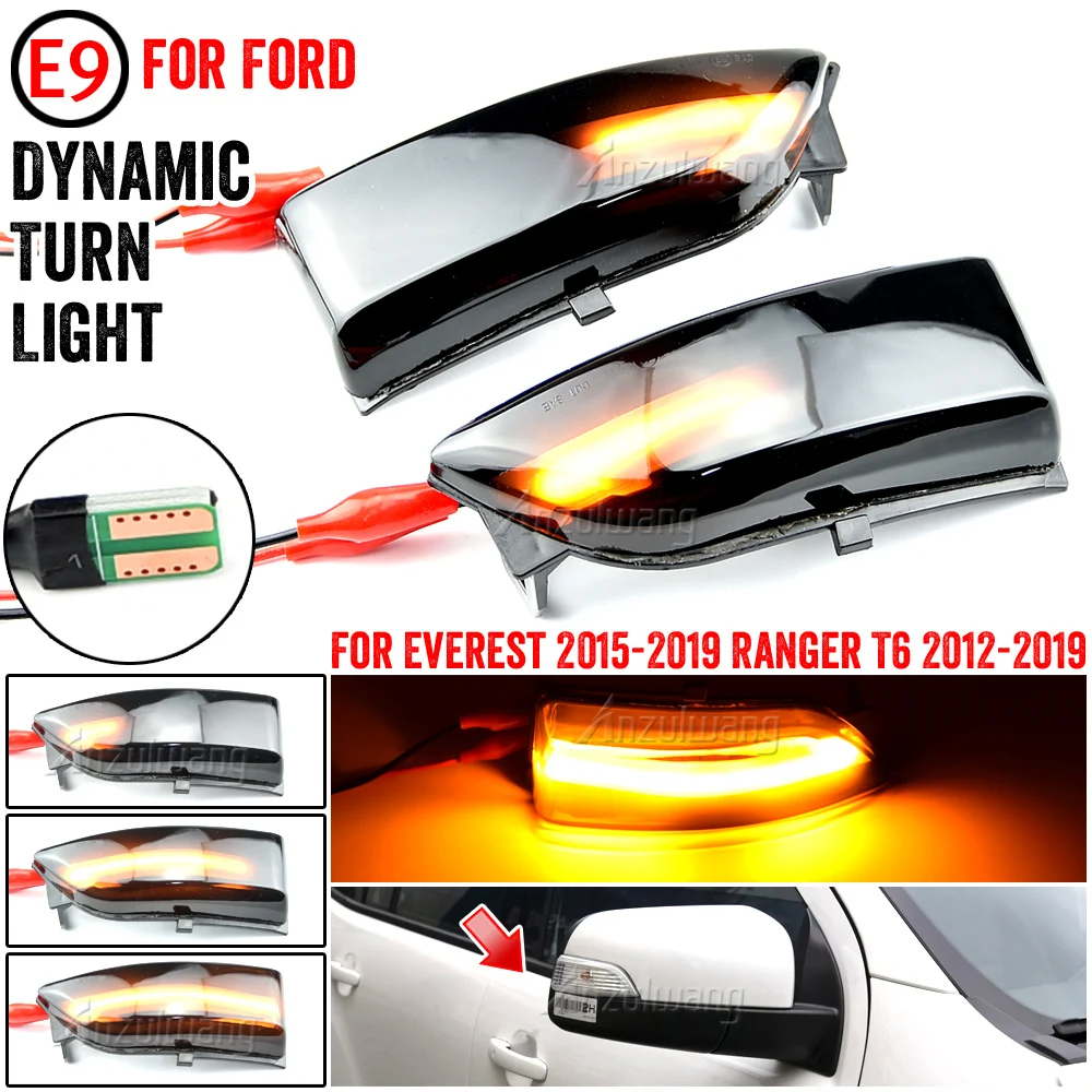 

LED Dynamic Turn Signal Side Mirror Blinker Indicator Light For Ford Everest 2015-2019 Ranger T6 Raptor Wildtrak