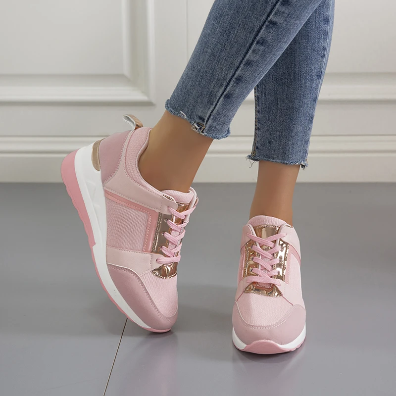 W New Women Wedges Sneakers Lace-up Breathable Sports Shoes Casual Platform Female Footwear Ladies Vulcanized Shoes Sneakers 5