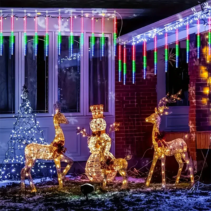 Description Picture 4 of item8/16/24/32 Tubes Meteor Shower Fairy String Lights Holiday Festoon Christmas Lights for Outdoor Street Garland Garden Decoration