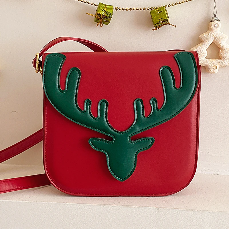 

Women's Christmas Square Shoulder Bag Reindeer Decoration Small Flap Female Unique Purse Handbag Original Ladies Crossbody Bags