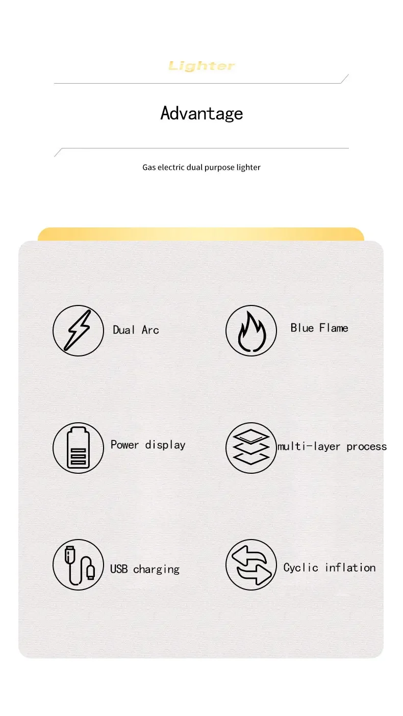 Description Picture 3 of item2 in 1 Double Arc Windproof USB Metal Jet Flame LED Gas Charging Electric Survival Torch Turbo Lighter