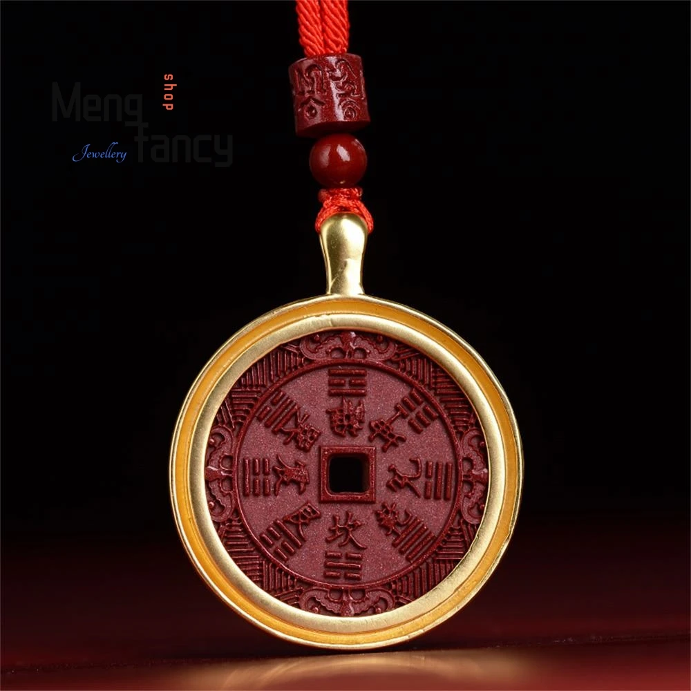 High Content Cinnabar Gold Plated Inlaid A Three-Dimensional Engraved Mountain Ghost Coin Pendant Exquisite Fashion Fine Jewelry