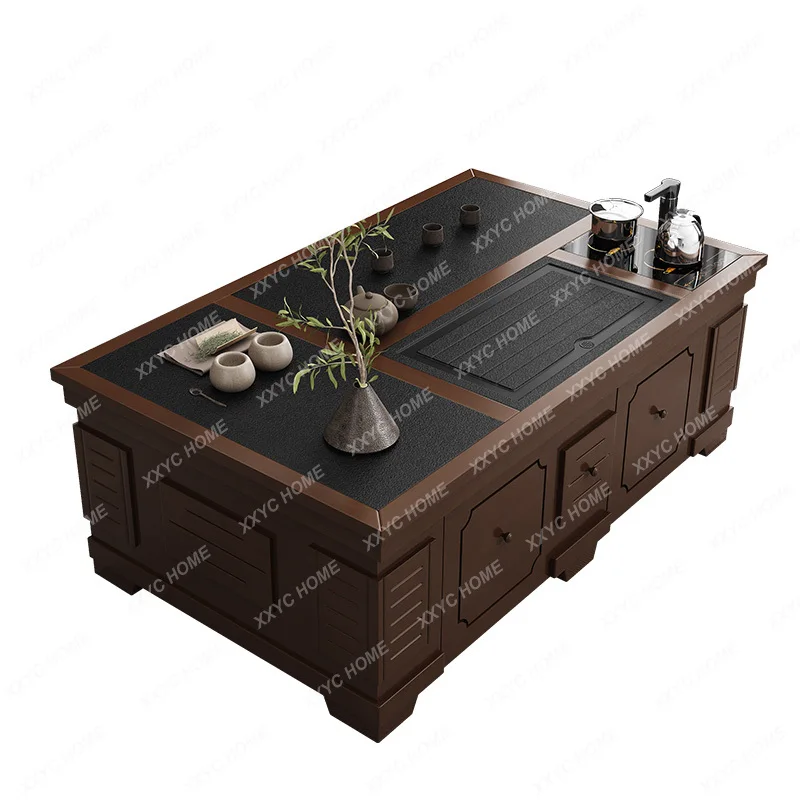 

Stone Plate Kung Fu Tea Table Solid Wood Living Room Firestone Set Tea Table One-Piece Modern Minimalist