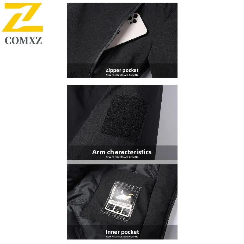 COMXZ Men Graphene Winter Jacket Windproof Waterproof Mountaineering Coat Outdoor Work Parka Detachable Hood Multi-Pocket Design