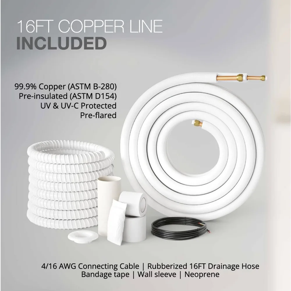 12,000 BTU, 110/120V, 17.4 SEER2, Pre-charged Ductless Mini Split Air Conditioner with Heat Pump Including 16ft Installation Kit 4