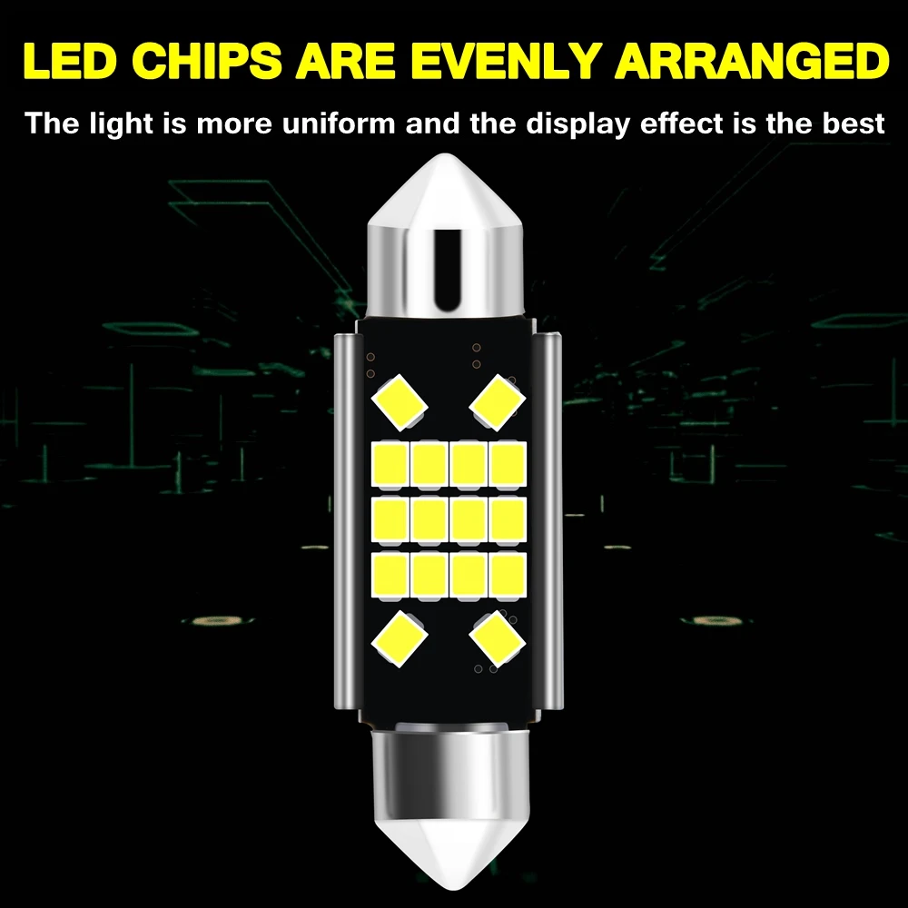 Lot De 10 Ampoules LED Intérieur Voiture 12V 36mm | 3 SMD 5050, Blanc, Pour Plafonnier, Coffre, Plaque D'immatriculation - 13