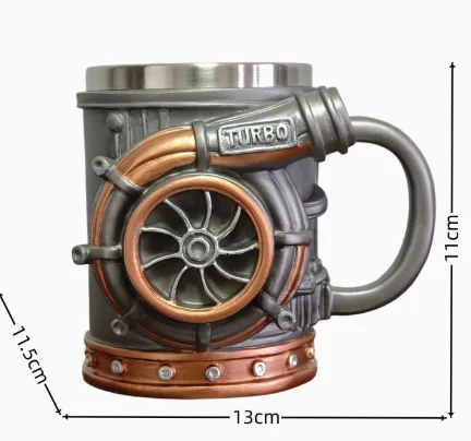 3D turbocharger-shaped mug, BorgWarner style coffee mug, creative car engine mug for car enthusiasts, stainless steel/resin tea mu...