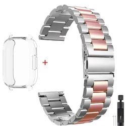 Luxury Stainless Steel Strap and TPU Case for Redmi Watch 5 Lite (Tr-Silver Pink)