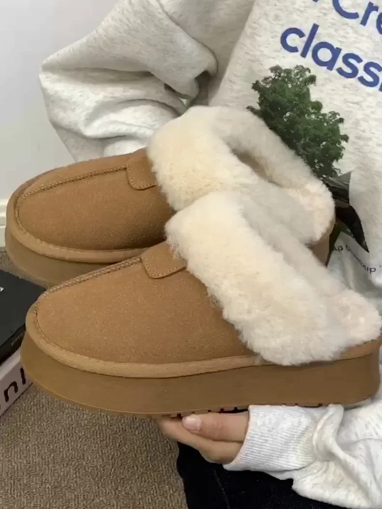 

Fur Shoes Med Home Slippers Women's Cover Toe Slides Platform Plush Massage Flat PU Snow Boots Rome Fabric Rubber Med Shoes Ladi