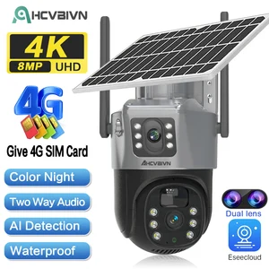 8MP Dual Lens 4G SIM Card Solar PTZ Camera Outdoor Color Night Vision Security Protection CCTV Recording Humanoid Detection Cam