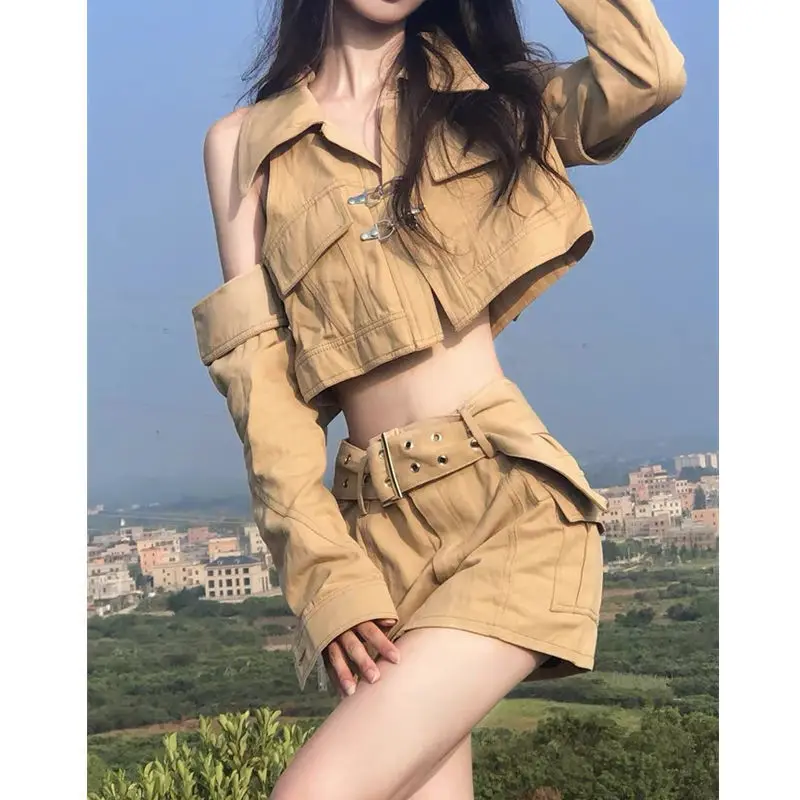 

Fashionable Street Blast Trendy Cool Coat Solid color skirt Y2K Slimming Two Piece Set 2024 Spring Autumn Women New Skirt Set