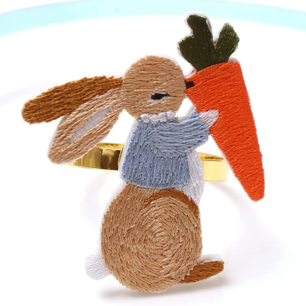 

Easter Napkin Rings Set of 12 Bunny Napkin Buckle Embroidered Rabbit Metal Napkin Ring Holders for Dining Table Decor