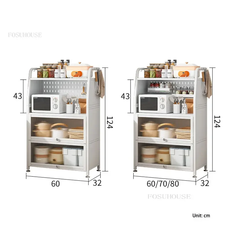 Modern Metal Kitchen Cabinets Household Multi-functional Storage Rack Multi-layer Floor Microwave Oven Cabinet with Door c 6