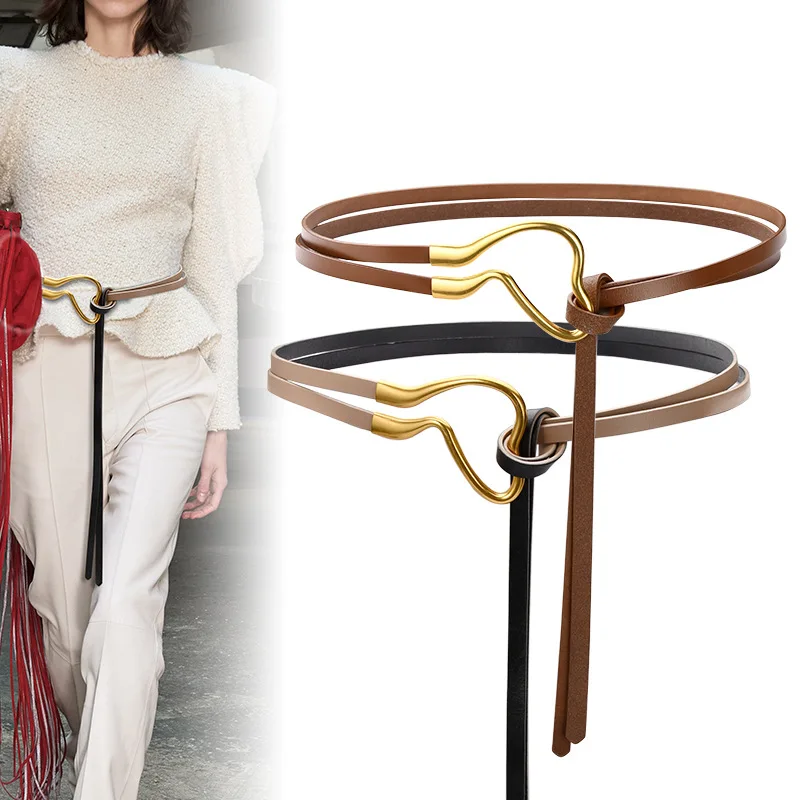 New Korean Belt Leather Women Simple Thin Women's Suit Dress Knot Fashion Designer Waist |