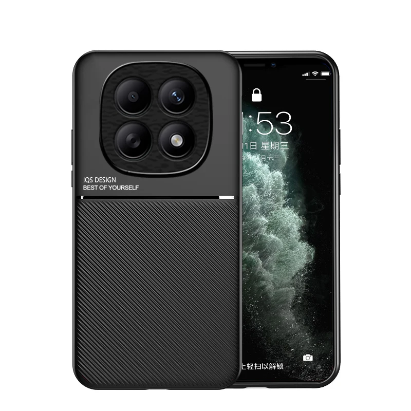 Luxury Soft Leather Phone Case with Car Magnetic Holder Back Cover