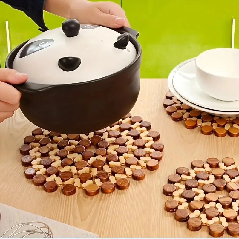 Bamboo Place Mat Insulated Non-Slip Wooden Kitchen Coffee Tea Pot Mat - Heat Resistant Hollow Design Dining Table Protector