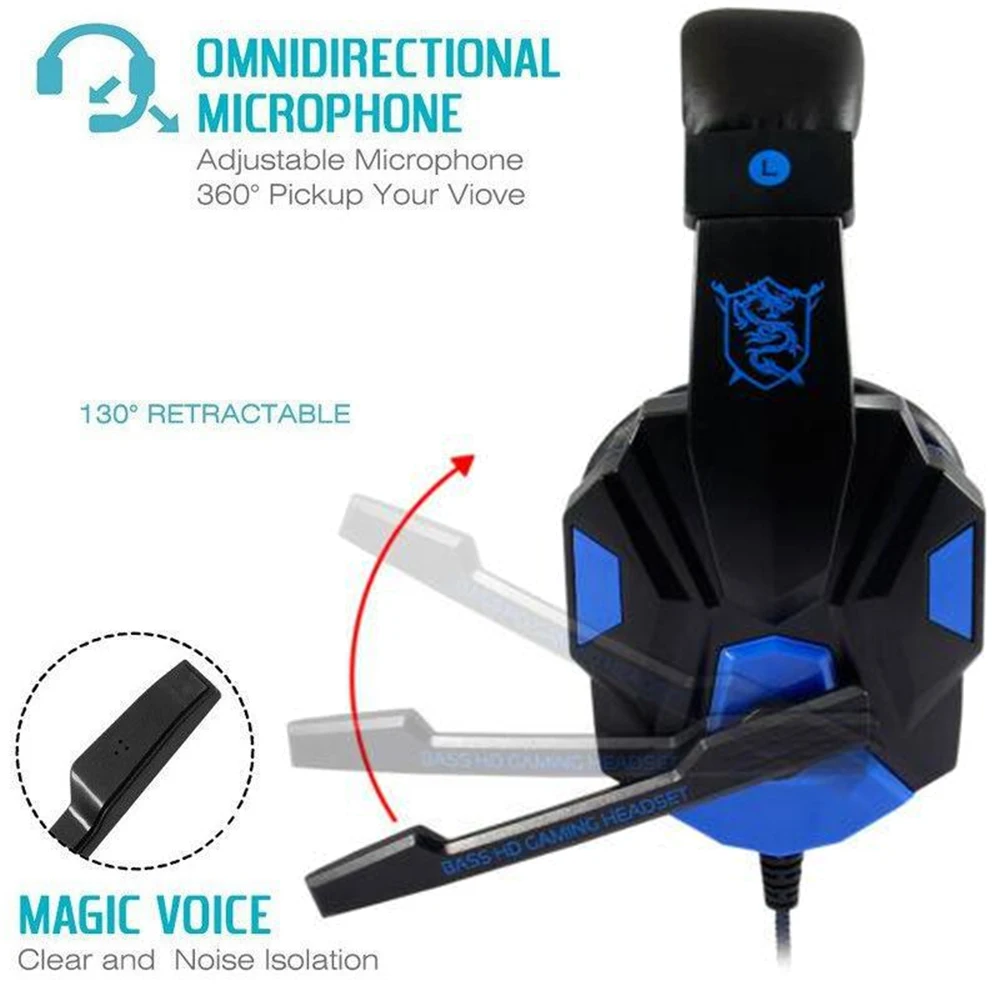 3.5mm Wired Gaming Headphones With Microphone 120° Adjustable PC Bass Stereo Gamer Headset For PS4 PS5 Xbox Smartphone Laptop 2